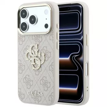 Guess GUE005506 4G & Big Strass Logo dėklas, skirtas iPhone 18 Pro Max / 17 Pro Max, rožinis