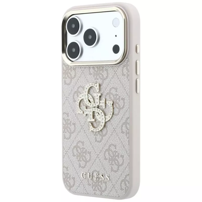 Guess GUE005506 4G & Big Strass Logo dėklas, skirtas iPhone 18 Pro Max / 17 Pro Max, rožinis