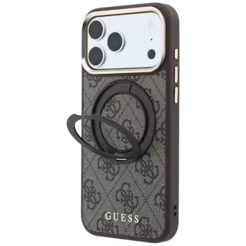 Guess GUE005690 Ring Stand 360 4G Classic Logo MagSafe dėklas, skirtas iPhone 18 Pro Max / 17 Pro Max, rudas