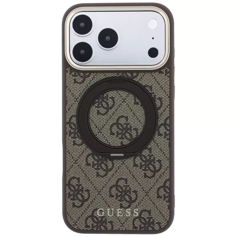 Guess GUE005690 Ring Stand 360 4G Classic Logo MagSafe dėklas, skirtas iPhone 18 Pro Max / 17 Pro Max, rudas