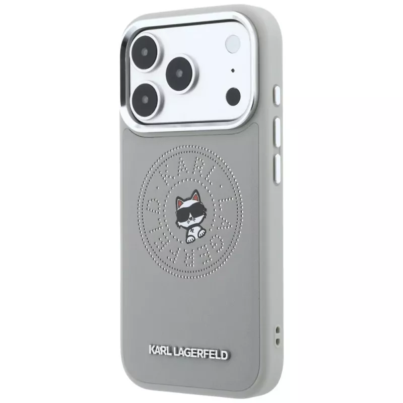 Karl Lagerfeld KF003302 Point & Choupette Sketch MagSafe dėklas, skirtas iPhone 18 Pro Max / 17 Pro Max, pilkas