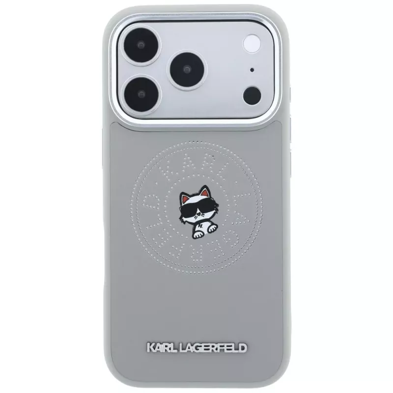 Karl Lagerfeld KF003302 Point & Choupette Sketch MagSafe dėklas, skirtas iPhone 18 Pro Max / 17 Pro Max, pilkas