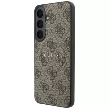 Guess Embossed 4G Ring Classic Logo MagSafe telefono dėklas Samsung Galaxy S26 FE įrenginiui, rudos spalvos
