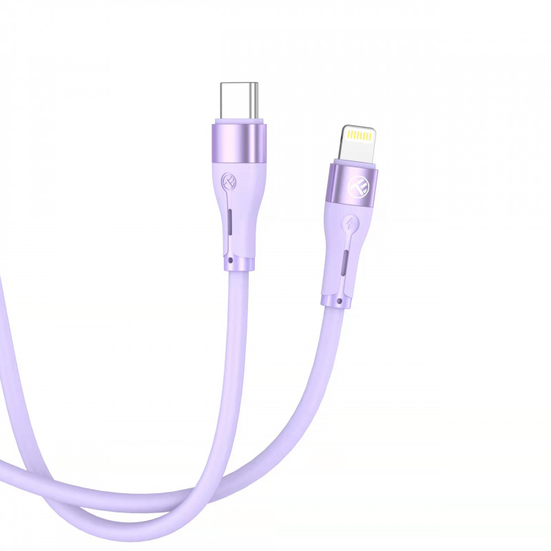 Tellur silikoninis kabelis Type-C – Lightning, PD 30 W, 1 m, violetinės spalvos