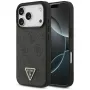 Guess Leather 4G Triangle Strass MagSafe dėklas, tinkantis iPhone 18 Pro / 17 Pro, juodos spalvos