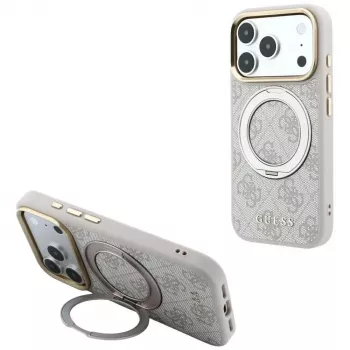 Guess Ring Stand 360 4G Classic Logo telefono dėklas su MagSafe, tinkantis iPhone 18 Pro / 17 Pro, rožinis