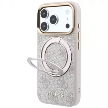 Guess Ring Stand 360 4G Classic Logo telefono dėklas su MagSafe, tinkantis iPhone 18 Pro / 17 Pro, rožinis