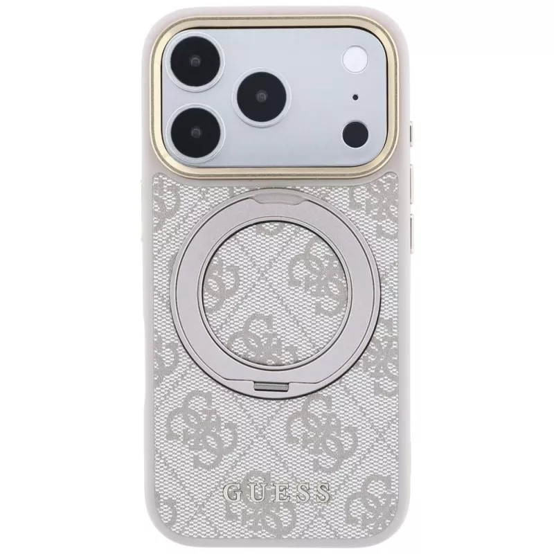 Guess Ring Stand 360 4G Classic Logo telefono dėklas su MagSafe, tinkantis iPhone 18 Pro / 17 Pro, rožinis