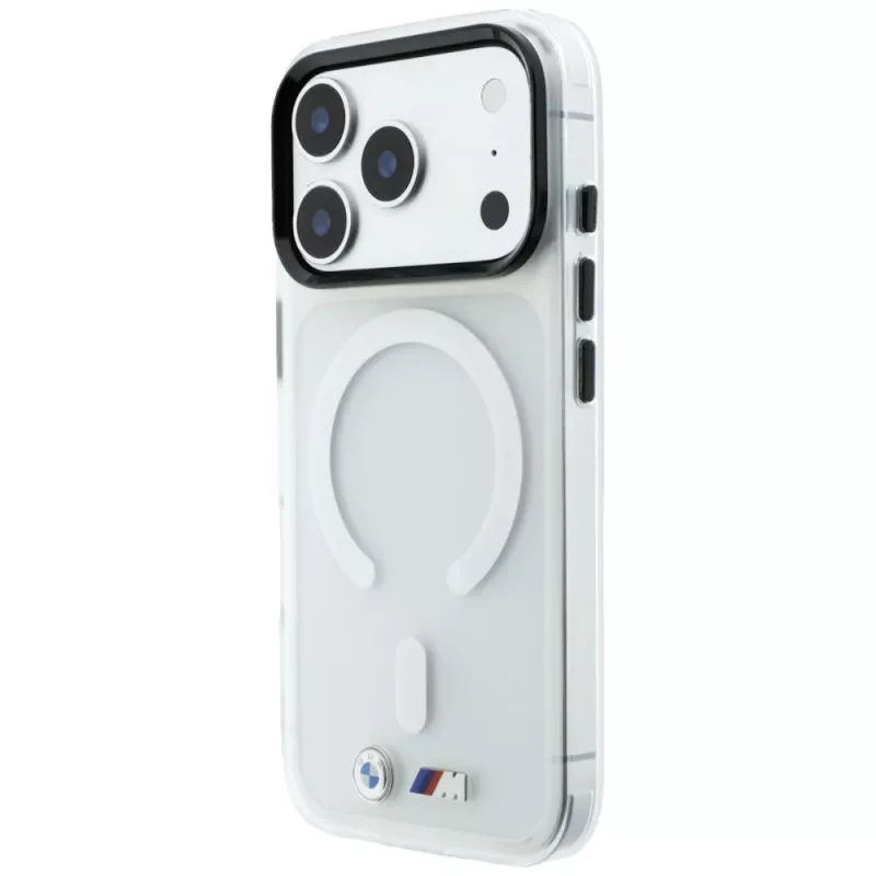 BMW M IML Frosted Metal Logo & Trims telefono dėklas su MagSafe, tinkantis iPhone 18 Pro / 17 Pro, skaidrus