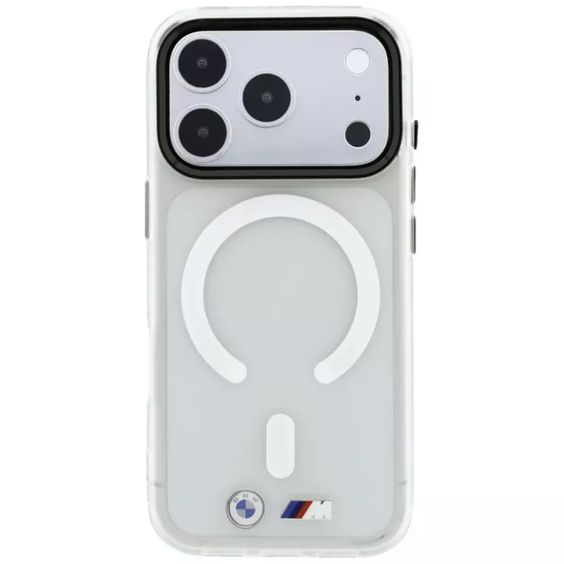 BMW M IML Frosted Metal Logo & Trims telefono dėklas su MagSafe, tinkantis iPhone 18 Pro / 17 Pro, skaidrus
