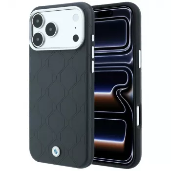 BMW Sign Deboss Quilted Metal Logo telefono dėklas su MagSafe, iPhone 18 Pro Max / 17 Pro Max, antracito