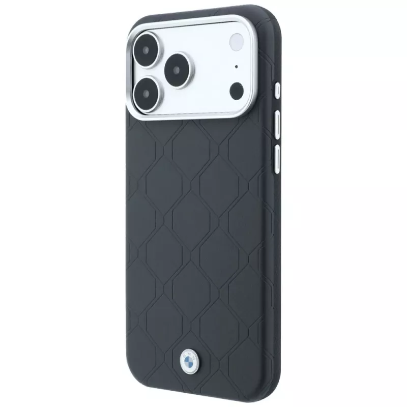 BMW Sign Deboss Quilted Metal Logo telefono dėklas su MagSafe, iPhone 18 Pro Max / 17 Pro Max, antracito