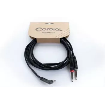 Cordial 14868 audio Y adapteris, 1x 3,5 mm jack kištukas - 2x 6,3 mm jack kištukas (mono), 3 m, juodas