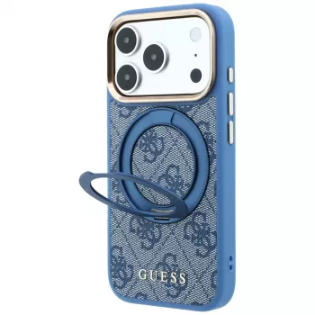 Guess Ring Stand 360 4G Classic Logo MagSafe apsauginis dėklas iPhone 18 Pro / 17 Pro, mėlynas