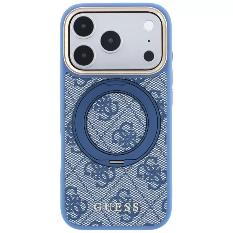 Guess Ring Stand 360 4G Classic Logo MagSafe apsauginis dėklas iPhone 18 Pro / 17 Pro, mėlynas