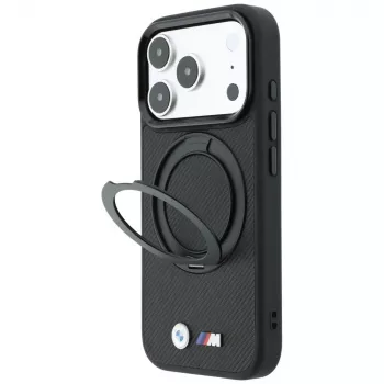 BMW BMW001325 išmaniojo telefono dėklas iPhone 18 Pro Max / 17 Pro Max, Kevlar Ring Stand 360, MagSafe, juodas