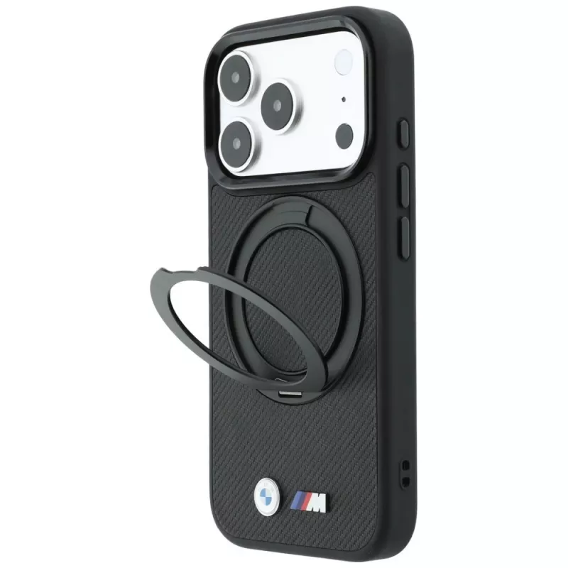 BMW BMW001325 išmaniojo telefono dėklas iPhone 18 Pro Max / 17 Pro Max, Kevlar Ring Stand 360, MagSafe, juodas