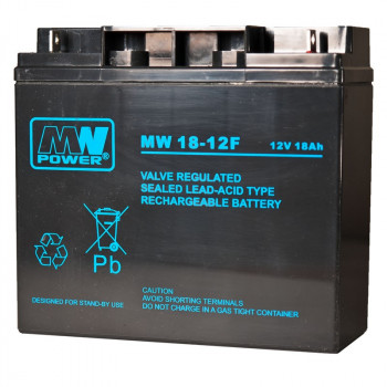MPL Power Elektro MW 18-12 AGM švino-rūgšties akumuliatorius UPS įrenginiui, be priežiūros, 12 V 18 Ah, juodos spalvos
