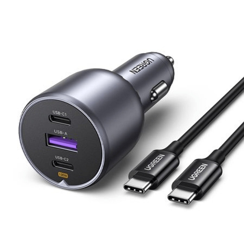 Ugreen EC705 automobilinis USB įkroviklis su 2x USB-C, 130 W, 1 m 5 A kabelis
