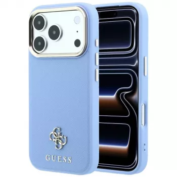 Guess GUE005538 Saffiano Small 4G & Classic Logo apsauginis MagSafe dėklas iPhone 18 Pro / 17 Pro, šviesiai mėlynas