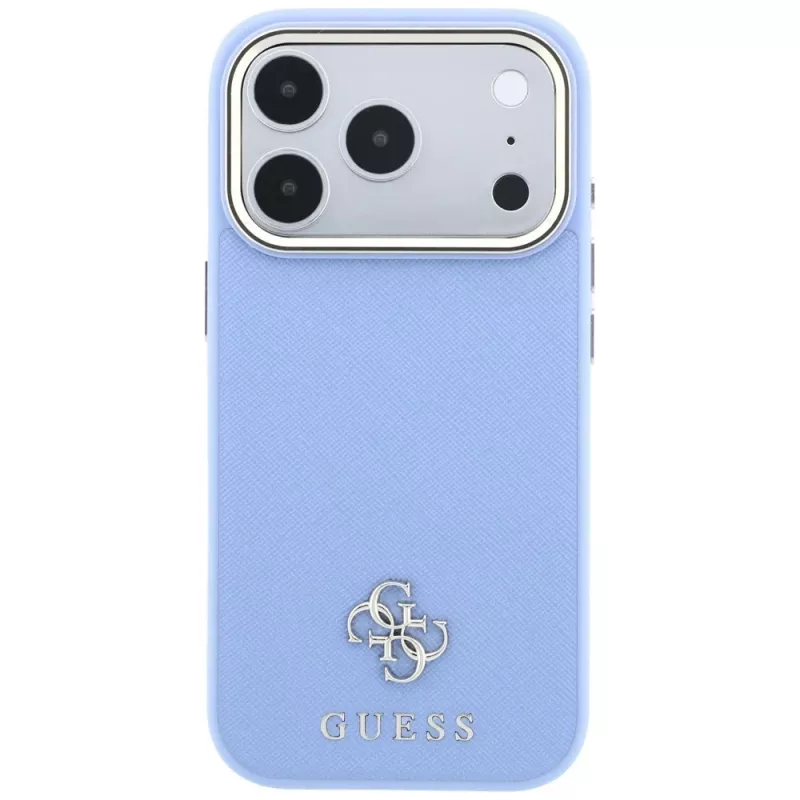 Guess GUE005538 Saffiano Small 4G & Classic Logo apsauginis MagSafe dėklas iPhone 18 Pro / 17 Pro, šviesiai mėlynas