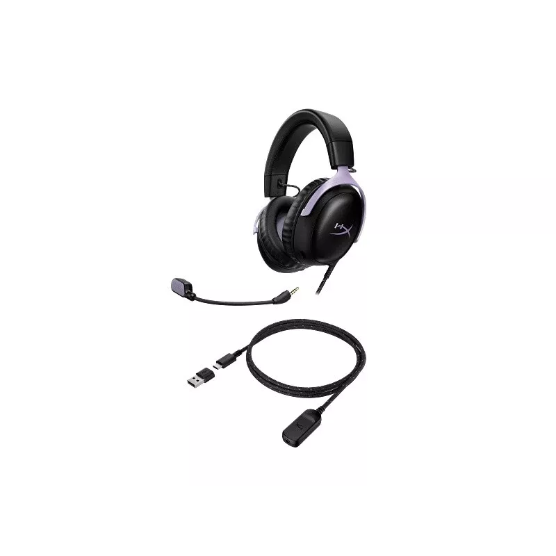 HyperX Cloud III ausinės su mikrofonu žaidimams, juoda / levandų