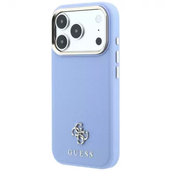 Guess GUE005536 dėklas iPhone 18 Pro Max / 17 Pro Max su MagSafe ir Saffiano Small 4G & Classic Logo, šviesiai mėlynas