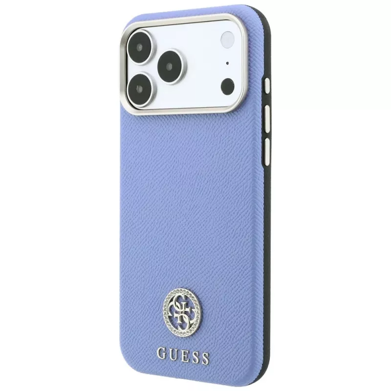 Guess GUE005539 dėklas iPhone 18 Pro / 17 Pro su MagSafe ir Grained Round Strass Logo, mėlynas