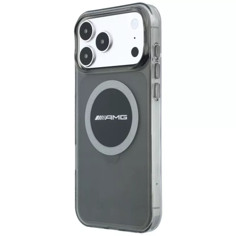 Mercedes AMG00120 AMG IML Transparent Bicolor Block MagSafe telefono dėklas, skirtas iPhone 18 Pro Max / 17 Pro Max, juodas/pilkas