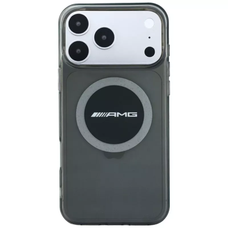 Mercedes AMG00120 AMG IML Transparent Bicolor Block MagSafe telefono dėklas, skirtas iPhone 18 Pro Max / 17 Pro Max, juodas/pilkas