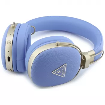 Guess Grained Triangle Gold Logo Bluetooth ENC ausinės su lanku, mėlynos