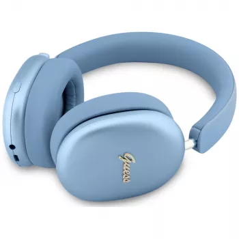 Guess Metallic Effect Metal Script Logo ausinės ant ausų su Bluetooth ir ENC, mėlynos