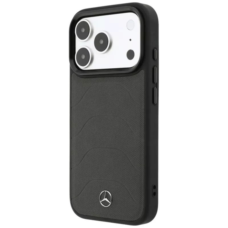 Mercedes Leather Mesh with Bow Line dėklas su MagSafe, skirtas iPhone 18 Pro / 17 Pro, antracito spalvos