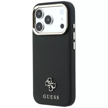 Guess Saffiano Small 4G & Classic Logo dėklas su MagSafe, skirtas iPhone 18 Pro / 17 Pro, juodas