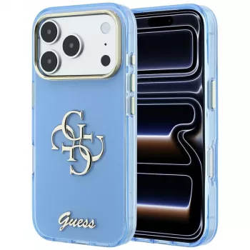 Guess IML 4G Script Metal dėklas, skirtas iPhone 18 Pro Max / 17 Pro Max, šviesiai mėlynas