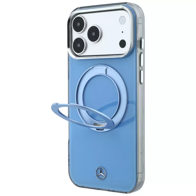 Mercedes dėklas su MagSafe, žiedu-stovu ir Iconic Logo, skirtas iPhone 18 Pro Max / 17 Pro Max, mėlynas