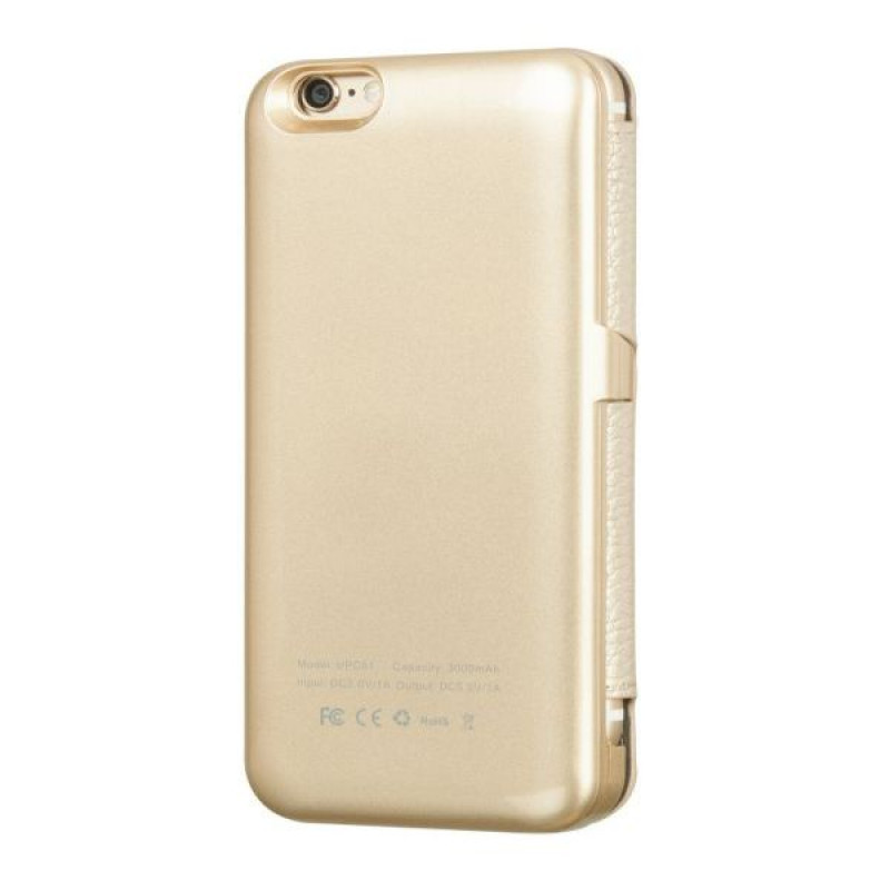 Hoco odinis dėklas knygelė su 3000 mAh išorine baterija Apple iPhone 6, auksinis
