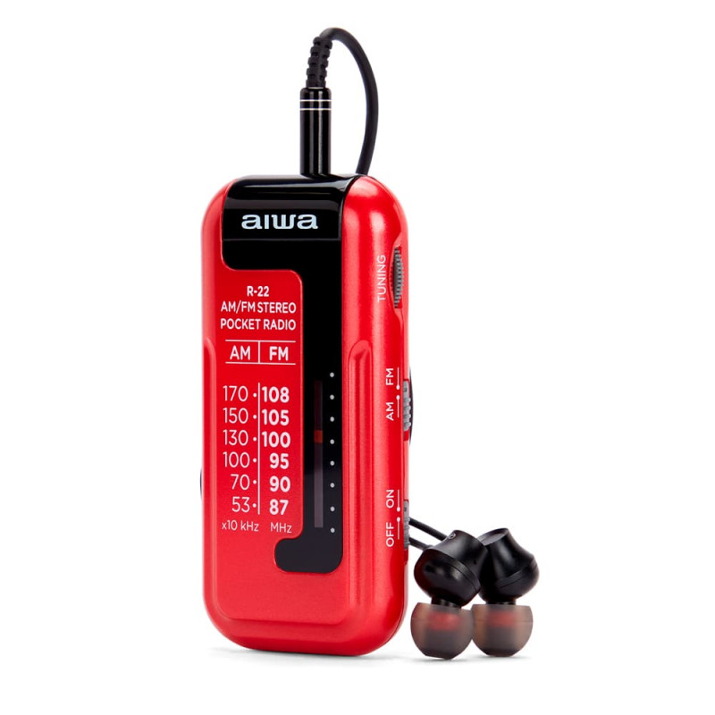 AIWA R-22RD nešiojamas kišeninis radijas su ausinėmis, raudonas
