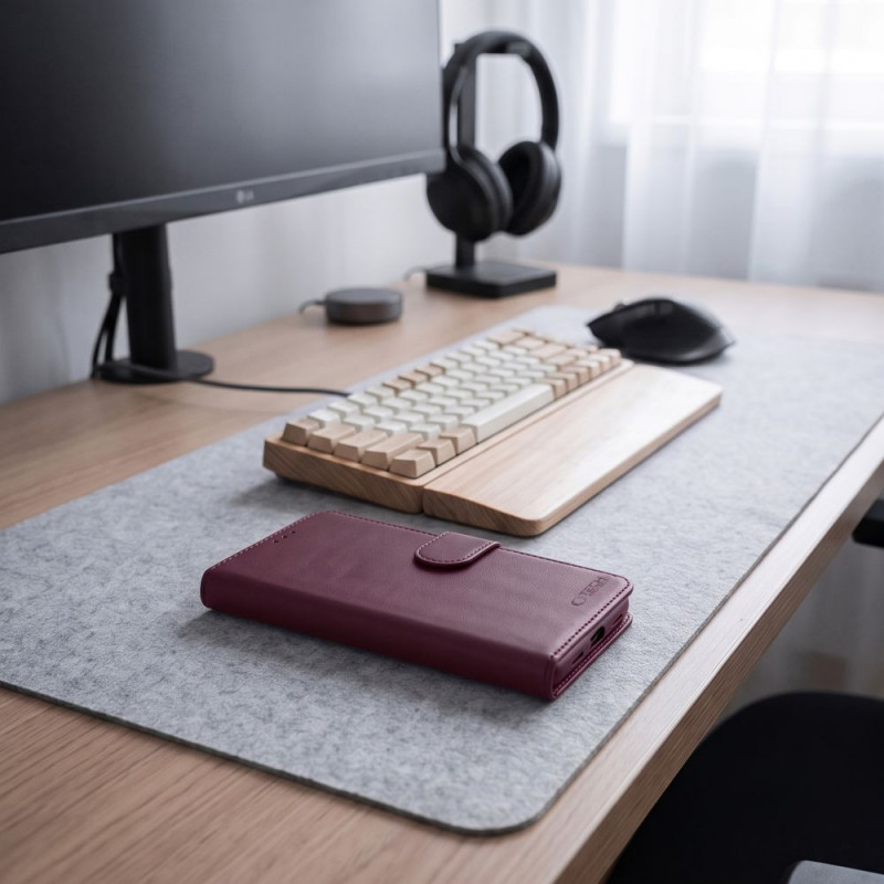 Tech-Protect Wallet atverčiamas dėklas Xiaomi Redmi Note 17 Pro 5G, bordo