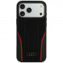 Audi R8 Genuine Leather MagSafe dėklas iš tikros odos iPhone 18 Pro Max / 17 Pro Max, juodos ir raudonos spalvų (AUDI000240)