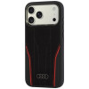 Audi R8 Genuine Leather MagSafe dėklas iš tikros odos iPhone 18 Pro Max / 17 Pro Max, juodos ir raudonos spalvų (AUDI000240)