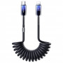 Joyroom S-A43 Crystal-Clear Series laidas su spirale USB-C - Lightning, 30 W, 1,5 m, juodos spalvos