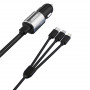 Automobilinis įkroviklis Dudao R5ProN su integruotu laidu 3 viename (Lightning / USB-C / micro USB), 3,4 A, 1 m, juodos spalvos