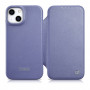iCarer CE Premium Leather Folio Case natūralios odos dėklas knygelė Apple iPhone 14 Plus / 15 Plus telefonams, MagSafe, šviesiai violetinis (ICR413)