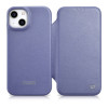 iCarer CE Premium Leather Folio Case natūralios odos dėklas knygelė Apple iPhone 14 Plus / 15 Plus telefonams, MagSafe, šviesiai violetinis (ICR413)