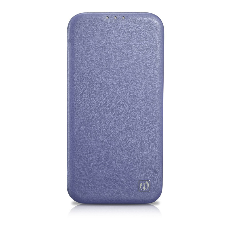 iCarer CE Premium Leather Folio Case natūralios odos dėklas knygelė Apple iPhone 14 Plus / 15 Plus telefonams, MagSafe, šviesiai violetinis (ICR413)