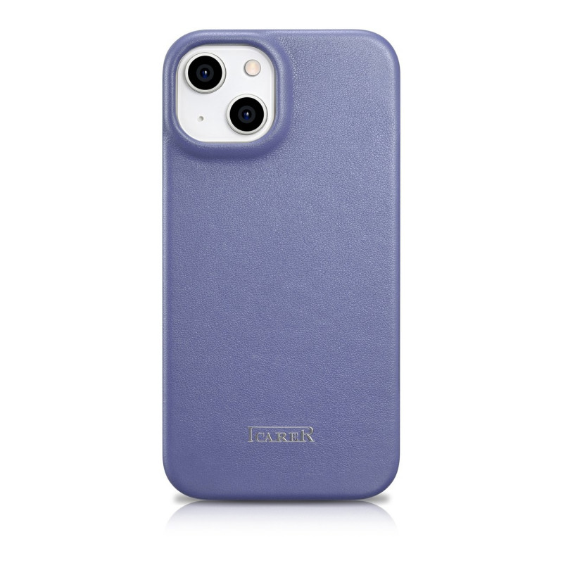 iCarer CE Premium Leather Folio Case natūralios odos dėklas knygelė Apple iPhone 14 Plus / 15 Plus telefonams, MagSafe, šviesiai violetinis (ICR413)