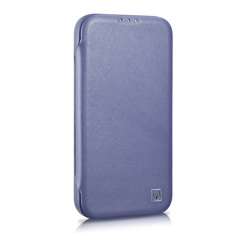 iCarer CE Premium Leather Folio Case natūralios odos dėklas knygelė Apple iPhone 14 Plus / 15 Plus telefonams, MagSafe, šviesiai violetinis (ICR413)