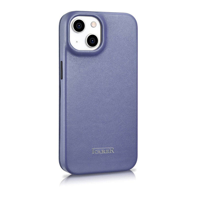 iCarer CE Premium Leather Folio Case natūralios odos dėklas knygelė Apple iPhone 14 Plus / 15 Plus telefonams, MagSafe, šviesiai violetinis (ICR413)