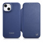 iCarer CE Premium Leather Folio Case natūralios odos dėklas knygelė iPhone 14 Plus telefonui, magnetinis, MagSafe, mėlynas (WMI14220715-BU)
